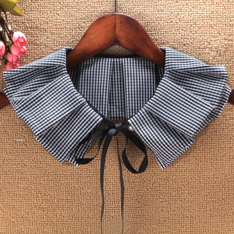 

YSMILE Y New Arrive Personality Plaid Detachable Collar Preppy Style Tie Up Bow Tie Decoration Fold Shirt Fake Collar For Female