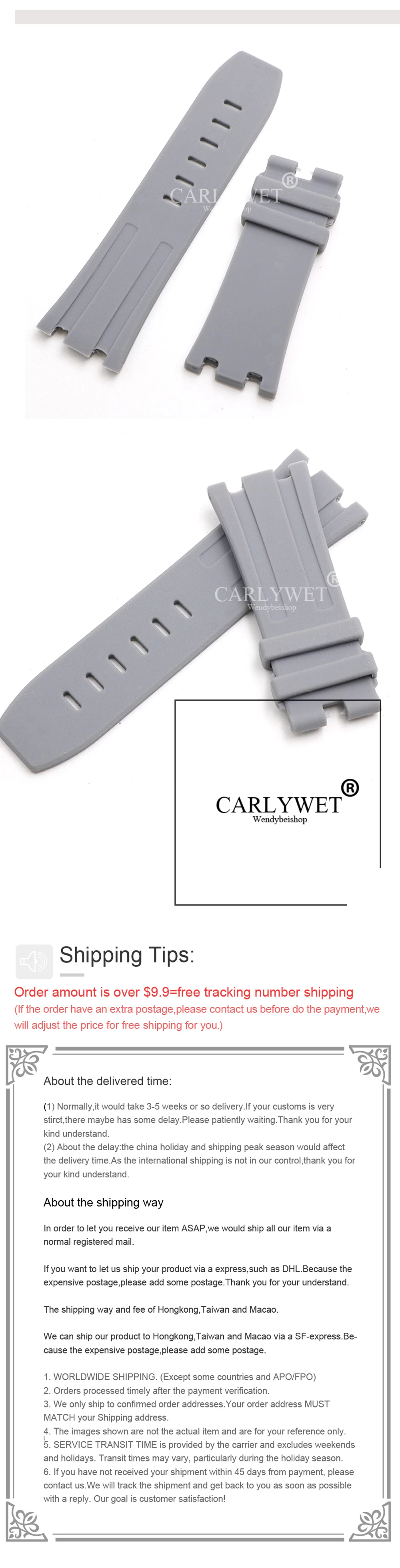 CARLYWET 28 мм серый водонепроницаемый силиконовой резины замена наручные часы ремешок ремень для Audemars Piguet Королевский дуб морской