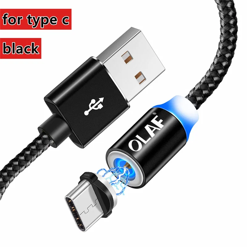 Магнитный кабель Micro USB для быстрой зарядки, кабель usb type C, магнитный кабель для зарядки и передачи данных, шнур для iPhone X 7 8 samsung S9 Xiaomi - Color: for Type-C-Black
