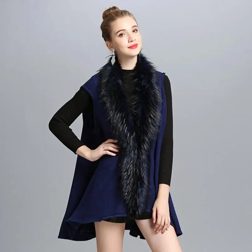2019 Europe autumn winter Knitted vest women fashion Faux fox fur collar knit cardigan sleeveless Cardigan shawl coat w699 |