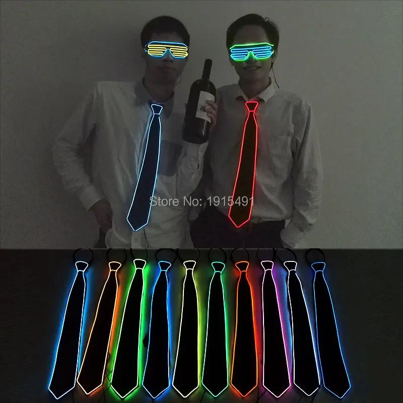 

10 Color Select Sparkling Led Cold Light Male's Tie Christmas decorative EL wire Flashing Tie for Dance Club,Carnival,Festival
