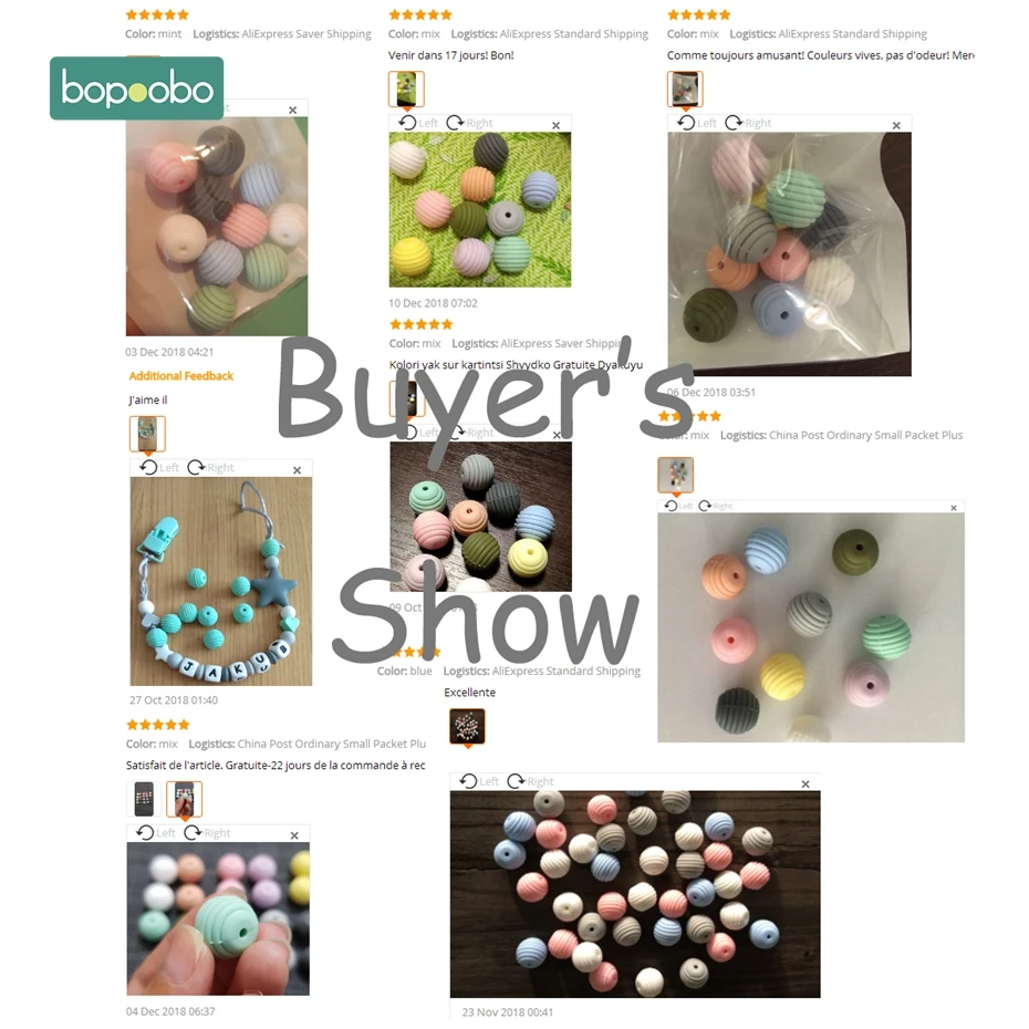 Bopoobo-Cuentas de silicona para dentici&oacute;n de beb&eacute;, abalorios redondos en espiral de grado alimenticio de 15mm, sin BPA, 10 piezas-5