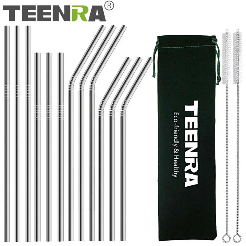 12 Pcs TEENRA 9 шт. Управление по санитарному надзору за качеством пищевых продуктов и медикаментов Нержавеющая сталь питьевые Соломки с щеточка для чистки многоразовые питьевые соломинки 8 мм металлический соломинки для кружек 20/30 унций - Цвет: 12 Pcs