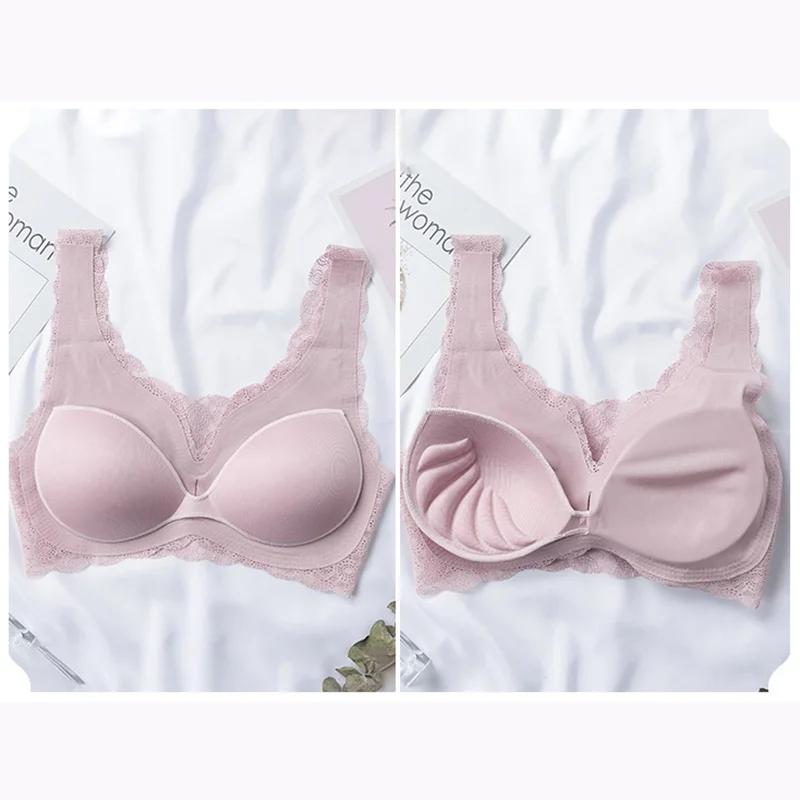 

2019 New Women Push Up Lingerie Seamless Bra Sexy Lace Sleep Bra Chest Padded Bra Wire Free Bralette