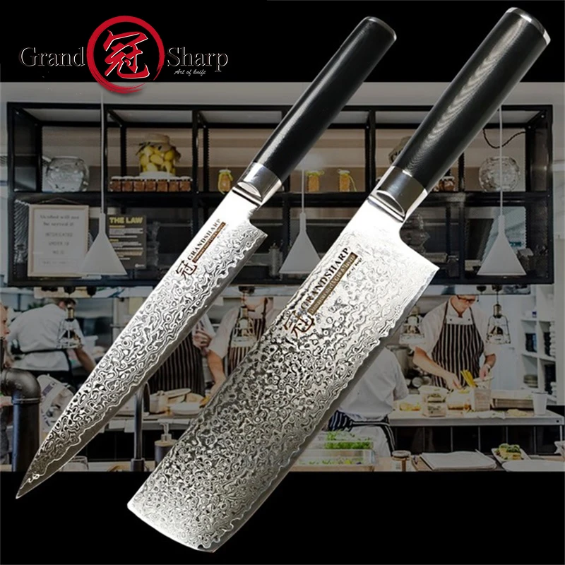 Grandsharp набор ножей из дамасской стали Nakiri утилиты кухонные ножи VG10 японские