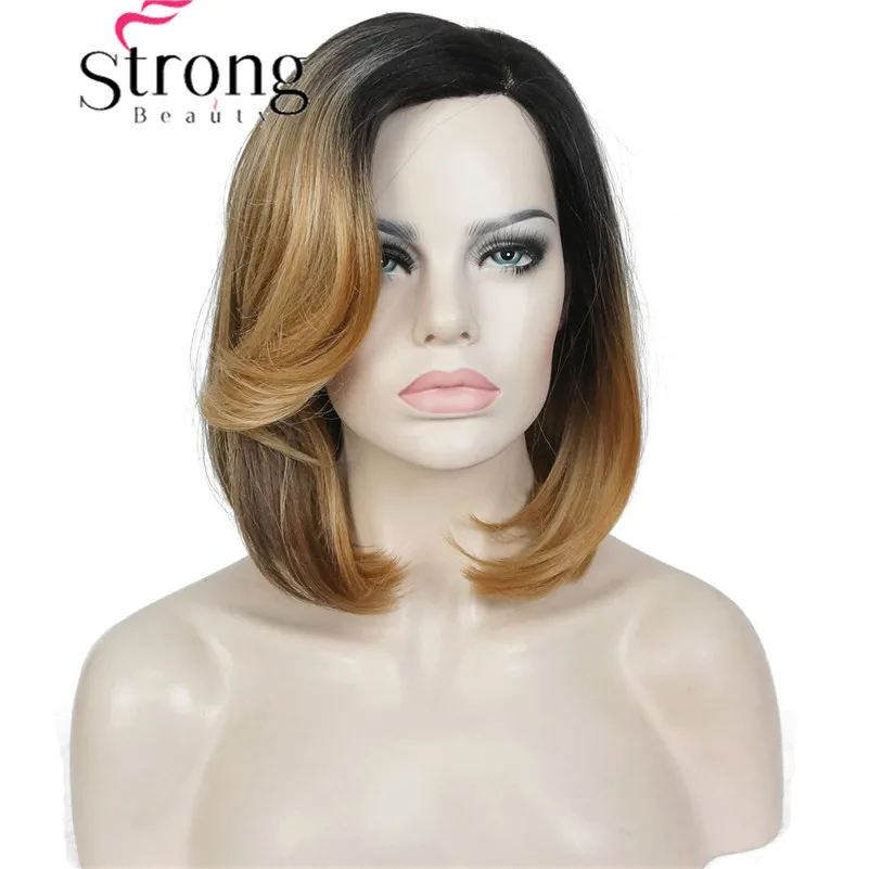 StrongBeauty боб парик с кружевом Омбре Золотой Блонд темно корень Рука Завязывается