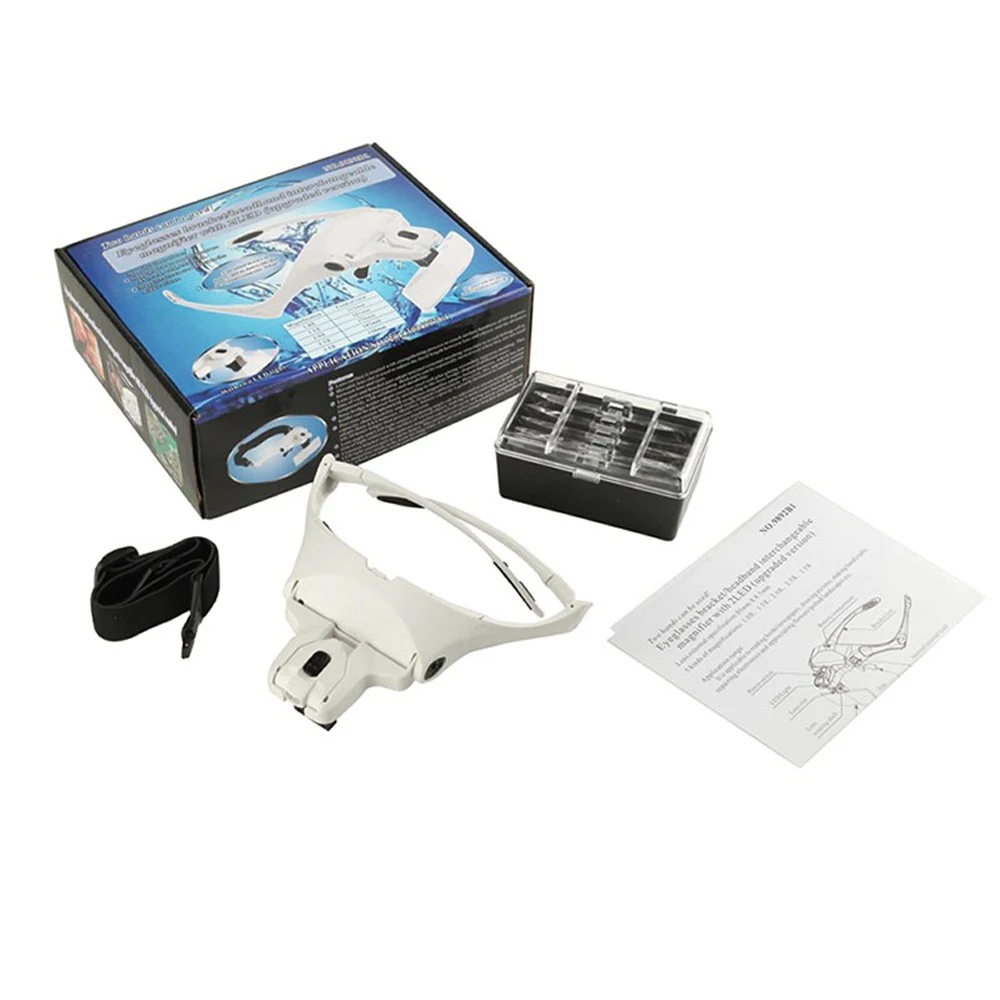 Повязка на голову с увеличительным стеклом для ремонта глаз Лупа 2 светодиодных