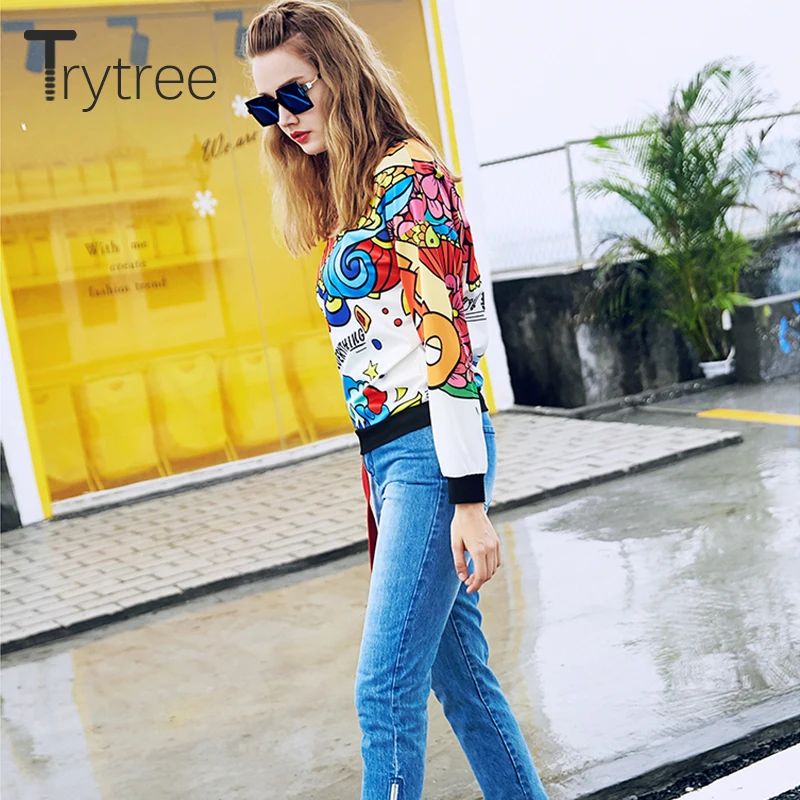 Свитшот Trytree женский с цветочным принтом уличная одежда пуловеры из полиэстера