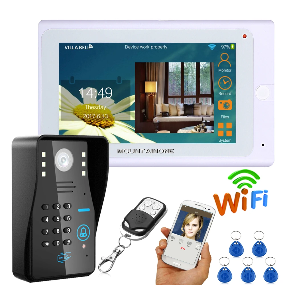 

7" Wired / Wireless Wifi RFID Password Video Door Phone Doorbell Intercom System with IR-CUT HD1000TVL Camera Night Vision