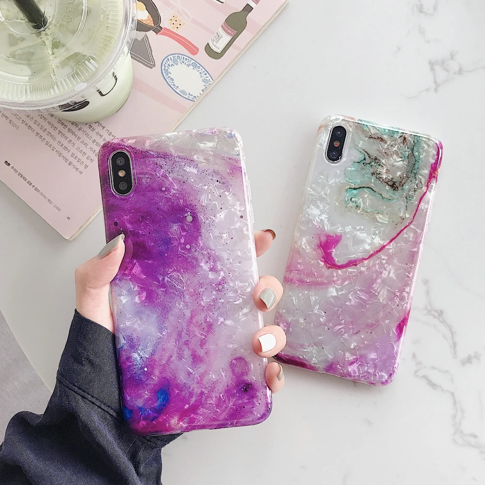 Glitter Marble Case For iphone 7 XR XS MAX Soft TPU Back Cover 6 6S 8 Plus X Phone |