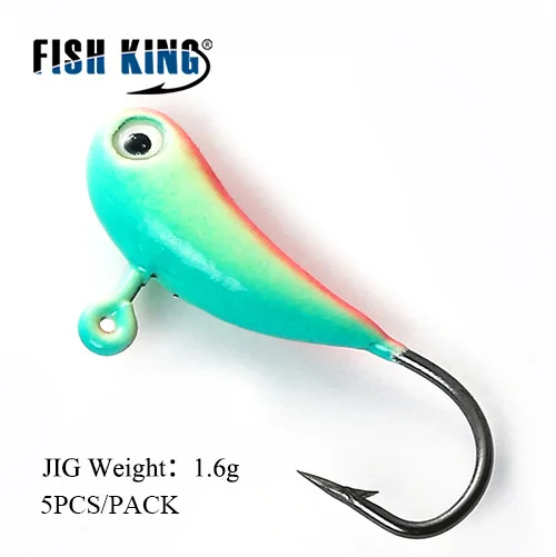 FISH KING 5 шт./pcak, приманки для подледной рыбалки, крючок с головой джига, 8 цветов, четыре комплекта, 1,2 г, 1,6 г, 1,7 г, мини-свинцовые зимние рыболовные снасти - Цвет: 102-1.6g-009