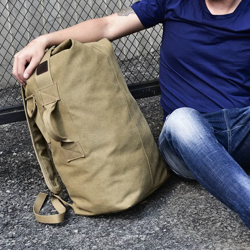 

Men's backpack canvas bag large capacity bucket outdoor hiking travel bag classic men's bag student bag 15.6-inch laptop