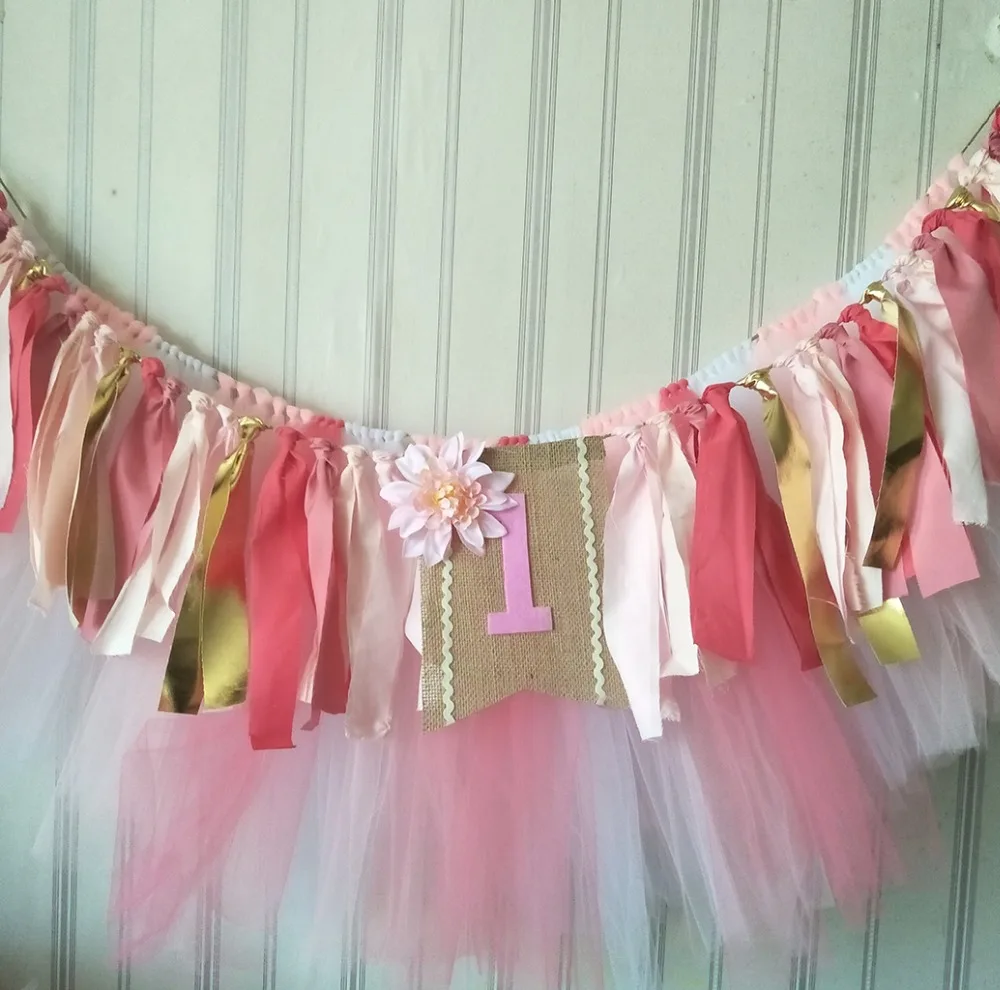 Tahiti Inspired Baby Girl First Year Birthday Party Highchair Banner With Tutu Tassel Garlands Personalized Free Shipping | Дом и сад