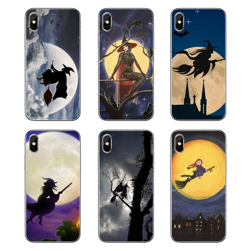 Silicone Cover Bag Halloween Witch Flying Broom Over Moon Art For Samsung Galaxy A5 A6 A7 A8 A9 J4 J5 J7 J8 2017 2018 Plus Prime |