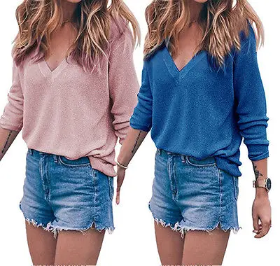 Женский Повседневный вязаный свитер с v-образным вырезом осенне-зимний пуловер