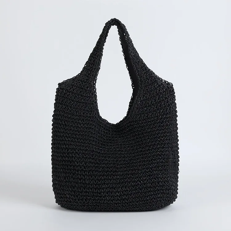 black Модные женские сумки через плечо из ротанга, тканые женские сумки, большие вместительные летние пляжные соломенные сумки, повседневные сумки, кошельки - Цвет: black