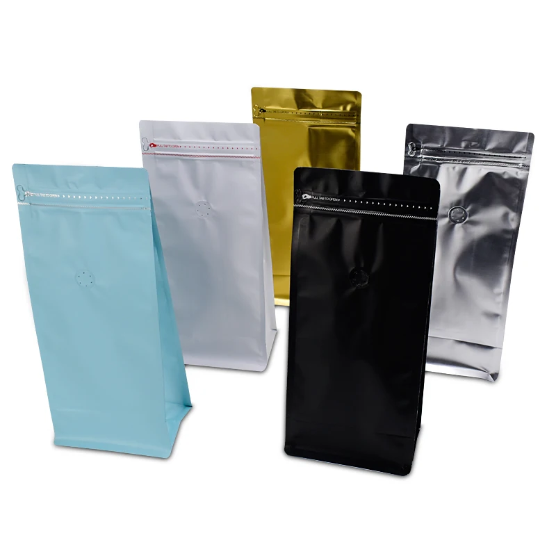 

13x20cm 100pcs Stand Up Zipper Bags Flat Bottom, Colored Aluminium Foil Coffee Bean Storage Pouch Valve bag, One-Way-Valve Pack