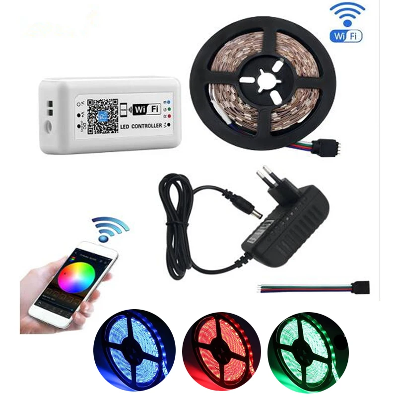 Умные светодиодные ленты RGB с Wi Fi 5050 12 В постоянного тока контроллером и силовым