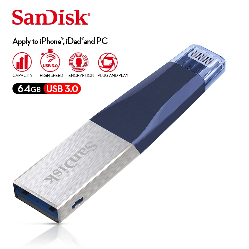 sandisk USB 3,0 двойной OTG USB флеш-накопитель 64 ГБ высокоскоростной флеш-накопитель USB3.0 u-диск для iPhone iPad iPod Memory Stick