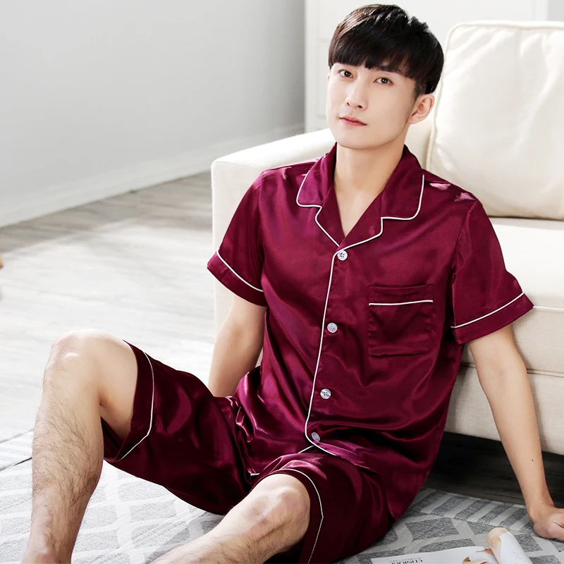 2019 новое качество атлас Летние пижамы Для мужчин мягкие Повседневное Пижама Homme