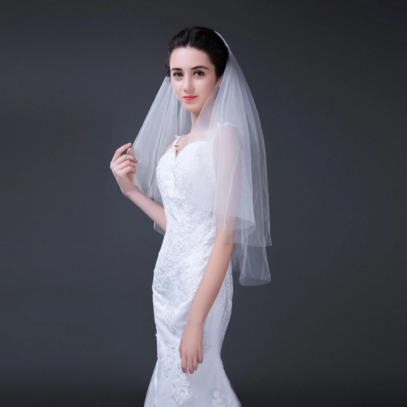 Hot Sale White Women Wedding Two Layers Cut Edge With Comb Bridal Veil Accessories Mantilla Velo De Novia | Свадьбы и торжества