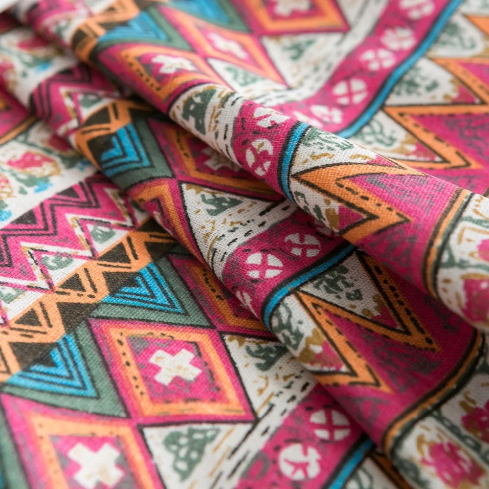 

Dia 150cm Red Geometric Round Table cloth Bohemian print tablecloth Mediterranean style napkin cotton Linen coffee tablecloth