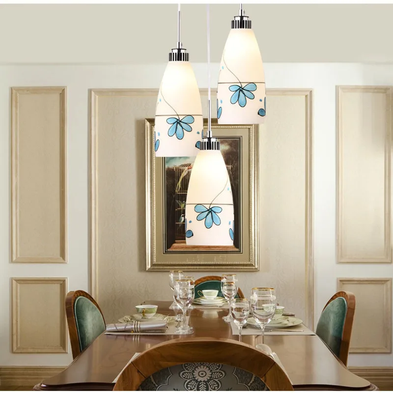 

Contemporary and contracted restaurant droplight three meals chandeliers painted glass lamp stage lamps wholesale