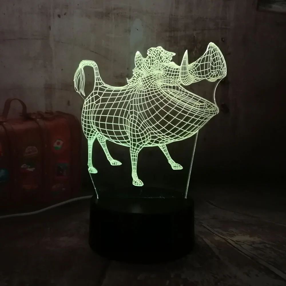 Мультфильм Король Лев Пумба кабан 3D лампа 7 цветов изменить детские игрушки Ночной светильник ing животное домашний Декор рождественские подарки