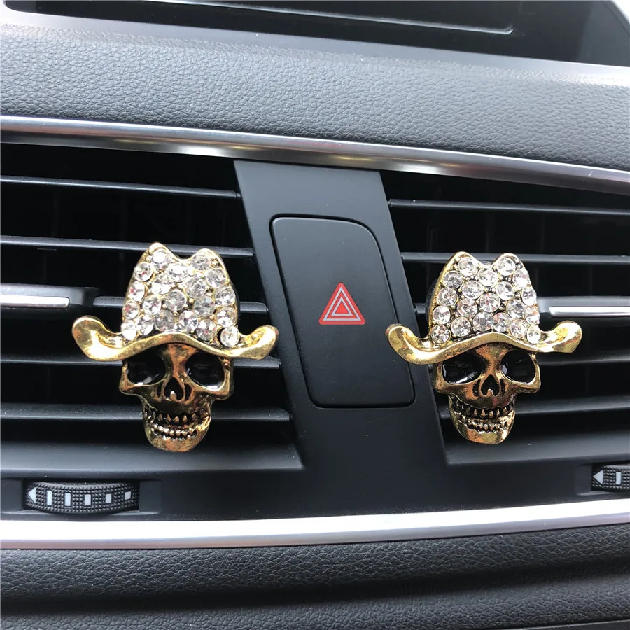 

Золотой металлический Автомобильный декоративный парфюм в форме черепа, автомобильный парфюм, аксессуары для кондиционера, освежитель воз...