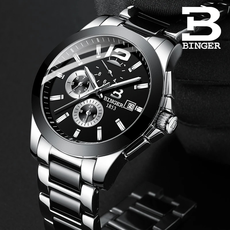 Business Fashion Lovers Mechanical Watches Self-winding Ceramic Bracelet Watch Workable 3 Eyes Women Men Calendar Wrist watch