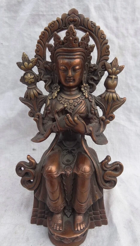 

21CM Chinese Pure Bronze Buddhism Maitreya Buddha Statue Tibet Kwan-Yin Goddess Joss