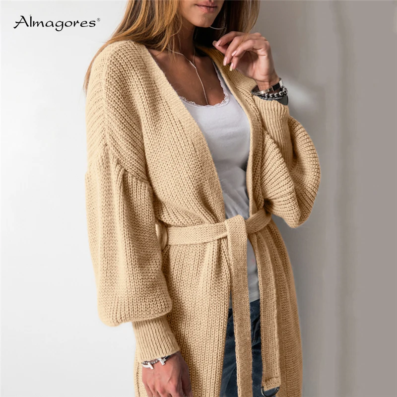 Fashion Women Loose Thick Cardigans V-Neck Sweater Coat Long sleeve Open Stitch Lace Up 2018 Autumn Winter |