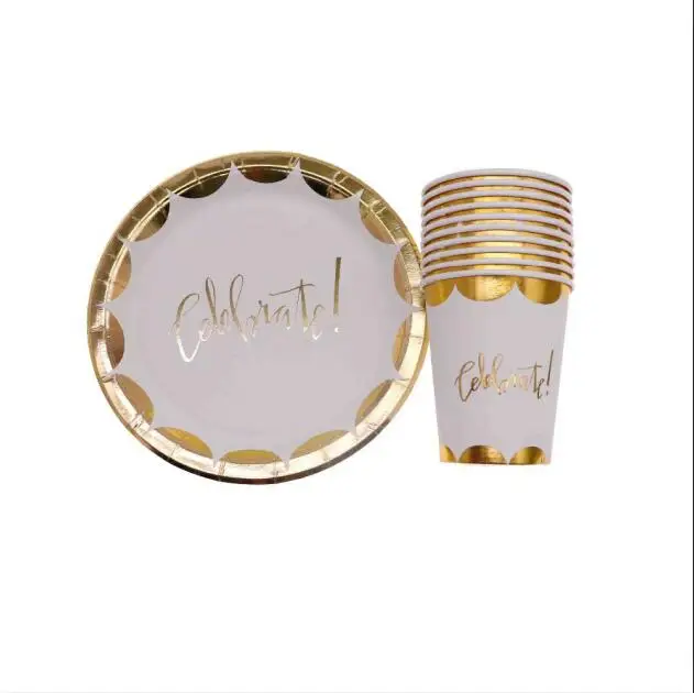 gold foil silver disposable tableware baby shower birthday party wedding decoration kids | Дом и сад
