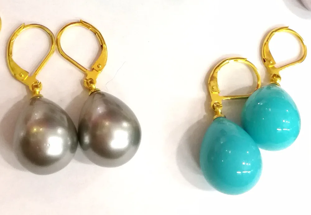 2 pairs / lot 12x16mm Earring blue gray purple waterdrop natural South Sea shell pearl dangle gold color hook |