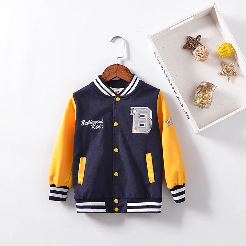 The new spring and autumn 2021 long-sleeved children's coat is the patchwork baseball dress in button letter B | Детская одежда и