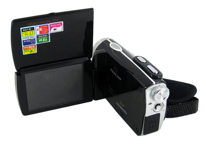 

Dual solar charging 12mp digital video camera DV-T90+ white LED light lithium ion battery professionl video camcorder