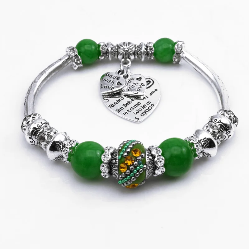 2017 Винтажный серебряный цвет шарма стеклянные браслеты для женщин Кристалл