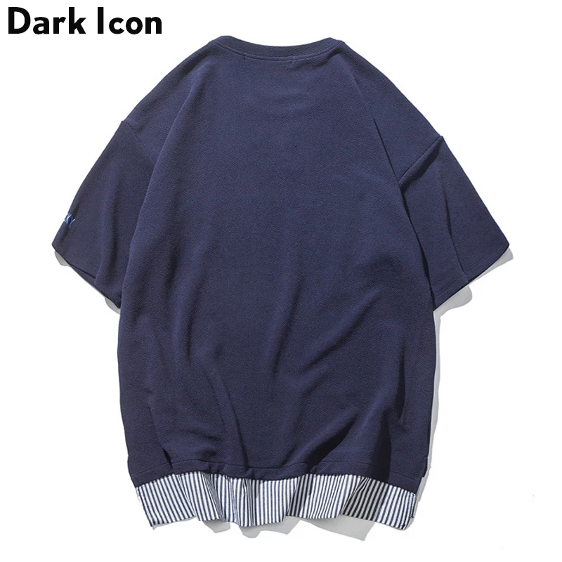 Patchwork Overseized T-shirt Men 2018 Summer Preppy Style Tee Shirts Tshirts for Blue White | Мужская одежда