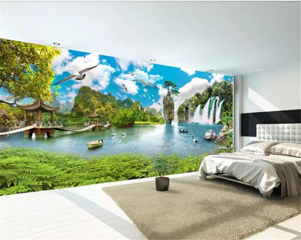 3d обои beibehang наклейки в китайском стиле пейзаж водопад 3D для спальни