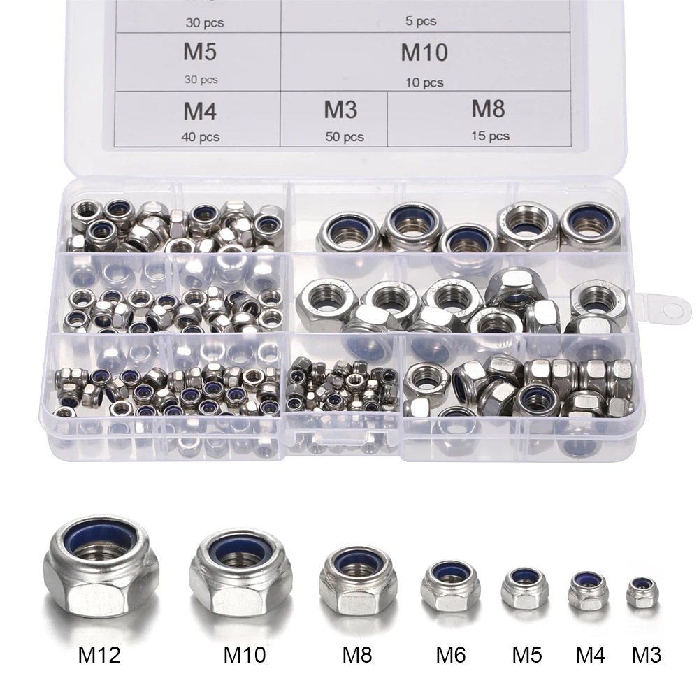 180 шт./компл. нейлоновый ЗАМОК гайки застежка M3/M4/M6/M8/M10/M12 Метрическая резьба из