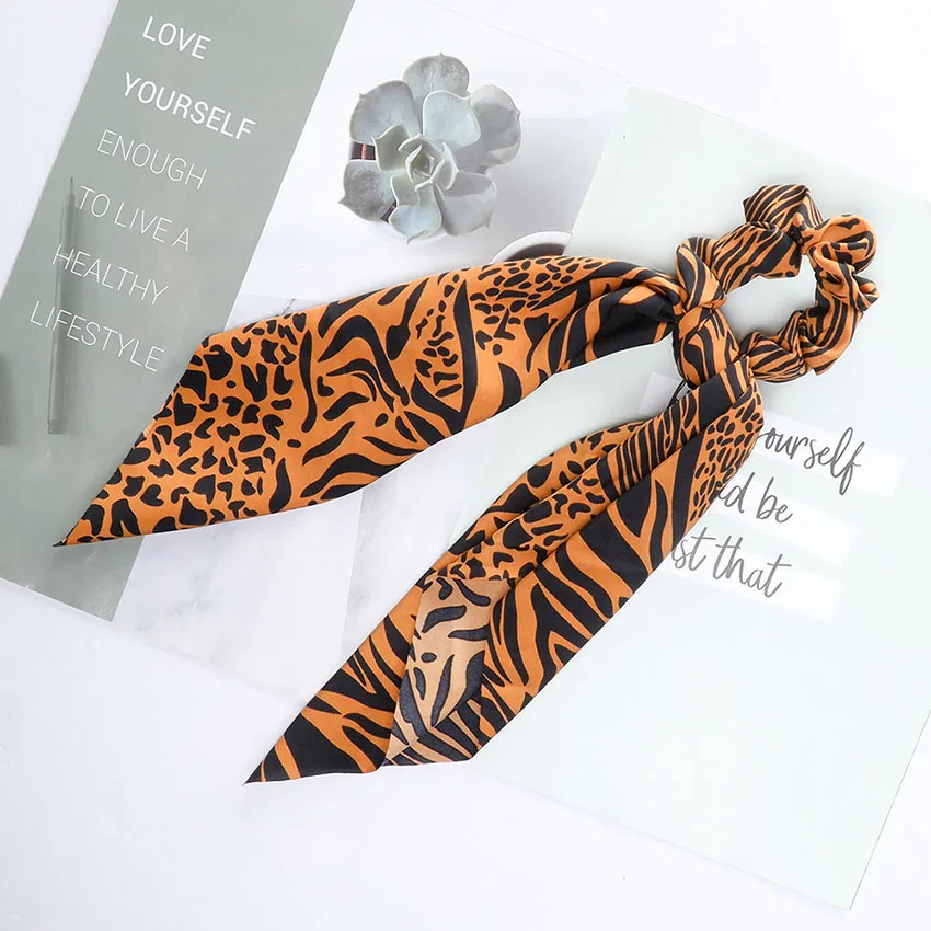 Levao Leopard Print Scrunchies for Women Hair Scarf Ribbon Bow Hairbands Elastic Hair Rubber Rope for Girls Hair Accessories
