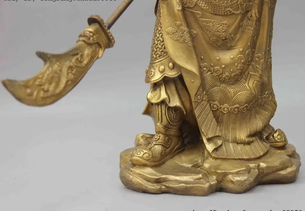 Китайский латунный бронзовый дракон Guangong Guan Gong Yu воин Бог держит нож статуя | Дом