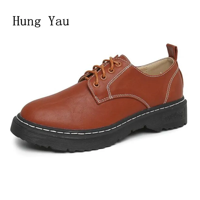 

Women Shoes Casual Oxford Flat Shoes Platform Woman Walking Round Toe 2018 Autumn Fashion Lace Up Low Heeled Skid Comfortable