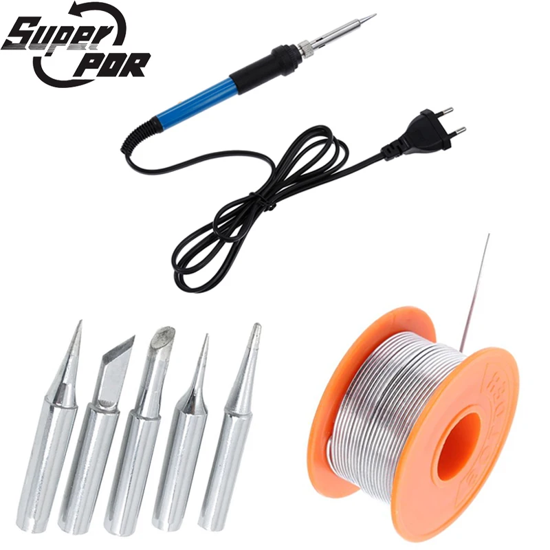 

SuperPDR 60W Electric Soldering Iron Kit Temperature Adjustable Soldering Iron Tip Tin Solder Wire For Electrical Soldering Iron