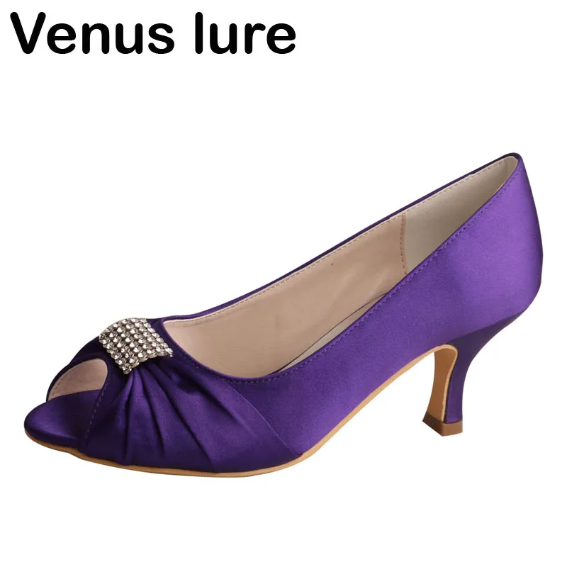 

Purple Mid Heel Shoes Women Wedding Peep Toe Evening Party Pumps with Charms