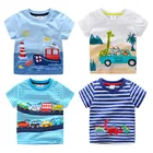 Лето 2021, От 2 до 10 лет, детская одежда для дня рождения, с принтом динозавра, машины, полосатые, с коротким рукавом, базовые Топы, футболка с героями мультфильмов для детей, мальчиков