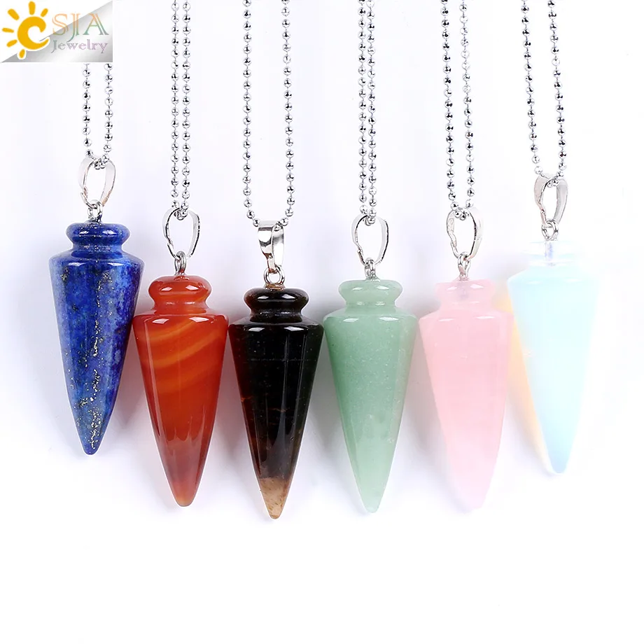 Ожерелье маятник CSJA Reiki с натуральным круглым конусом подвески драгоценный