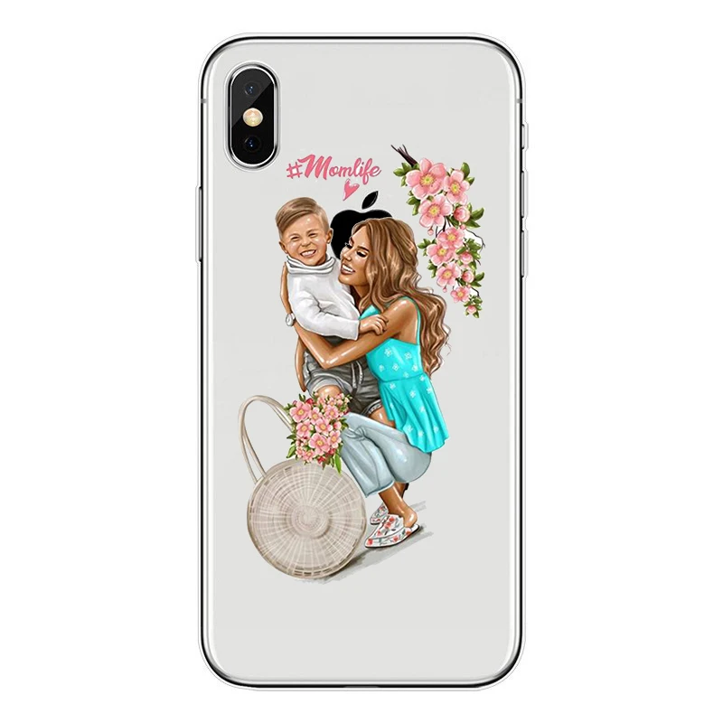 Phone Case for iphone 7 Fashion Black Brown Hair Baby Mom Girl For iPhone X 5.8 6 6s 8 Plus TPU Cover |