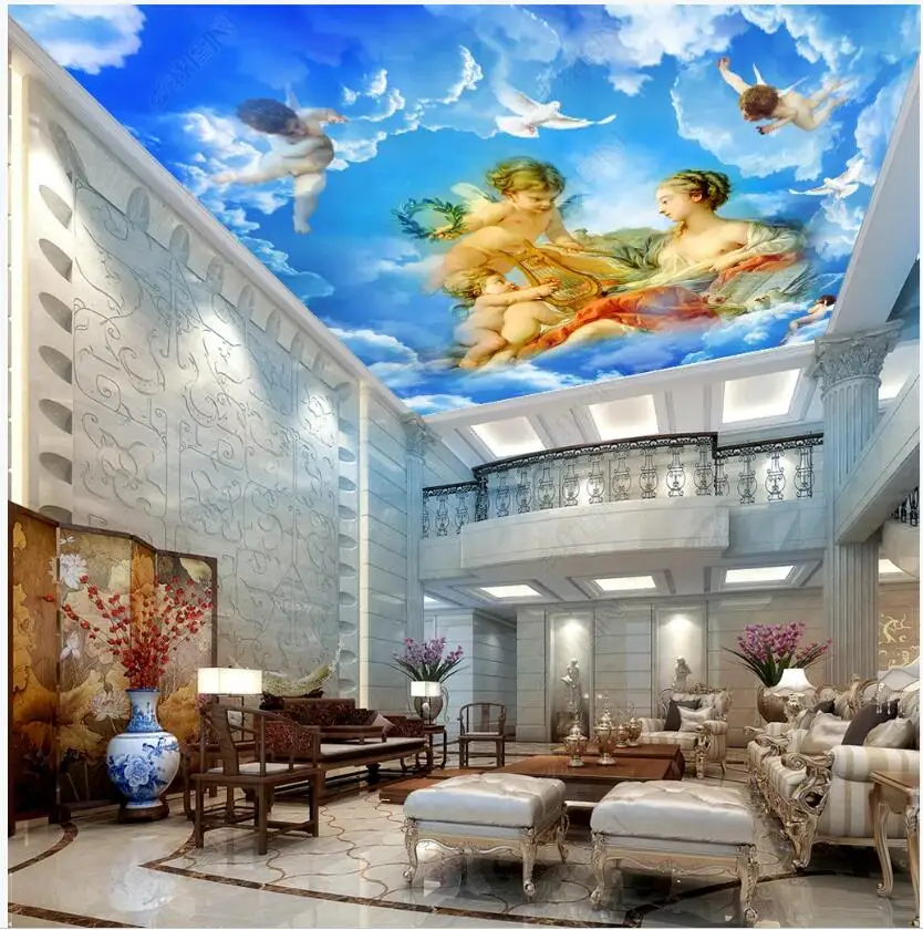 

3d ceiling mural wallpaper custom photo mural European angel goddess of love living room home decor 3d wall murals wallpaper