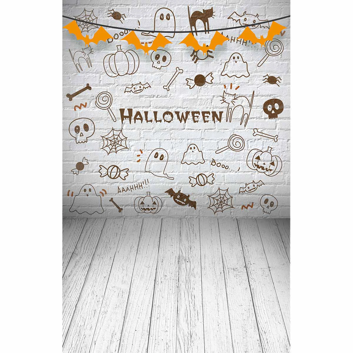 Allenjoy vinyl photo backdrops Brick Wall Skeleton Bats Candy Halloween new background photocall customize printed props | Электроника